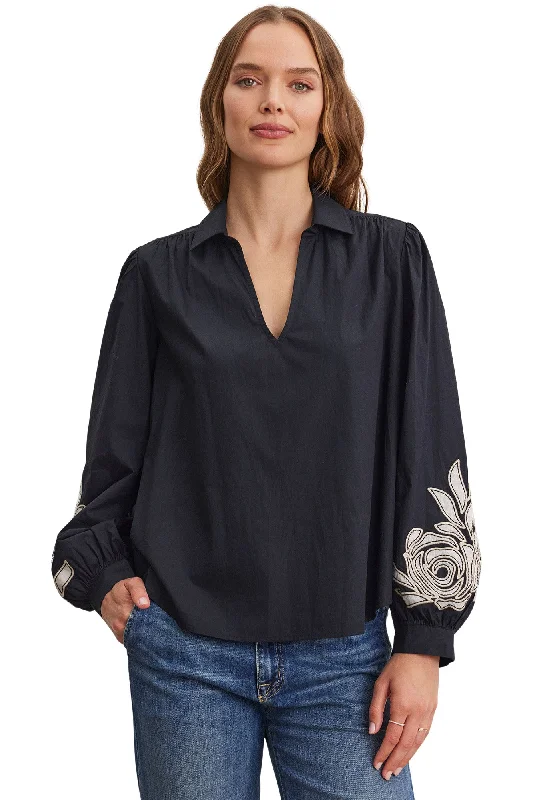 Must-Have Style Discounts Velvet Martine Embroideried Top in Black