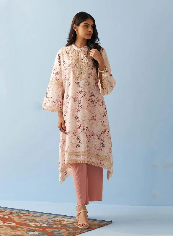 Limited Stock, Big Sale Yellow Floral Printed Loose Fit Kurta with Lace Inserts