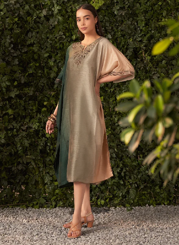 Limited Edition Nylah Green Embroidered Silk Kaftan for Women