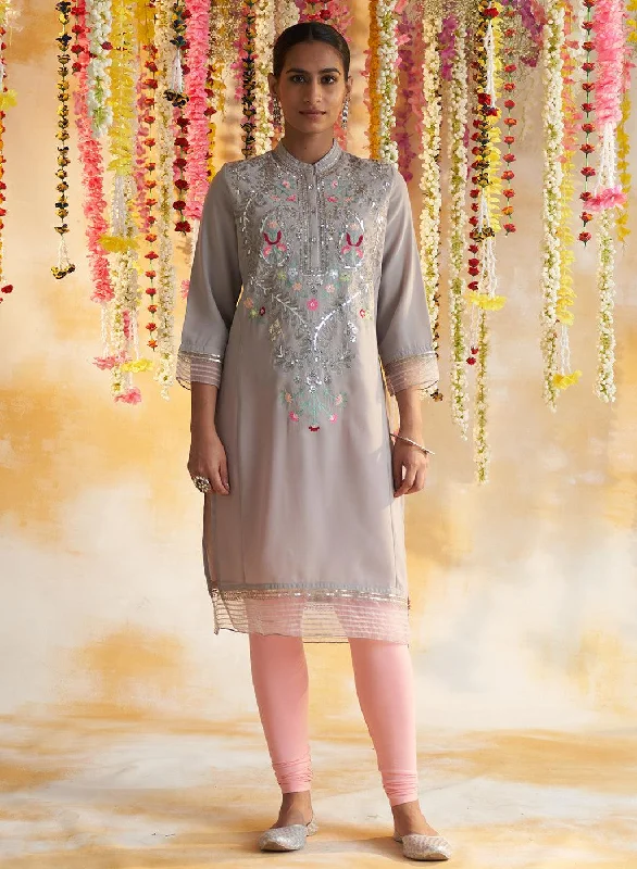 Urban Fashion Glacier Grey Kurta With Embroidery