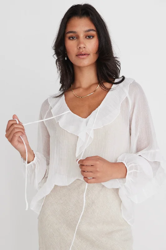 New Season Fashion Preview Daily Ivory Sheer Texture Frill Front Top