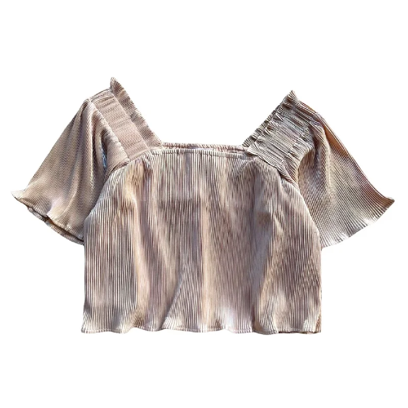 Minimalist Fashion Sale Champagne Pleat Flutter Top