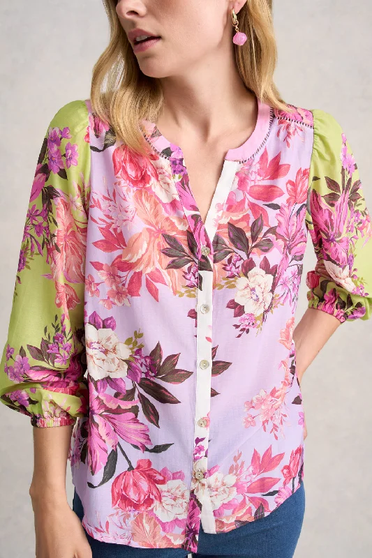 Vintage Style Deals Printed Cotton Silk Shirt - Spliced Floral