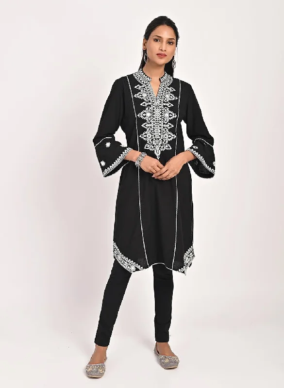 Exclusive Sale Black Mid-length Cotton Kurti for Women with Embroidery