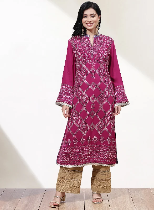 Refined Fashion Sale Fuschia Dhaage Collection Screen Print Kurta