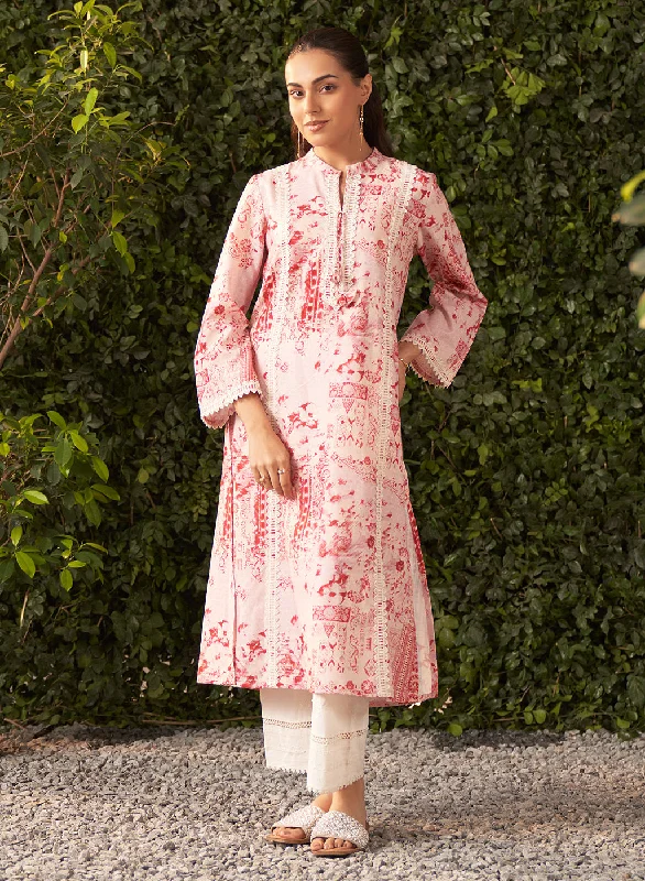 Sustainable Fashion Extravaganza Rysa Light Pink Printed Linen A-line Kurta for Women