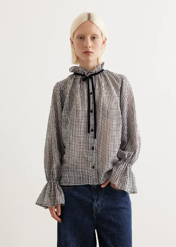 Special Offers Sheer Fluid Check Tie String Shirt