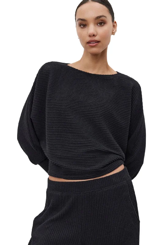 Everyday Elegance Sale Velvet Desiree Ribbed Top in Black