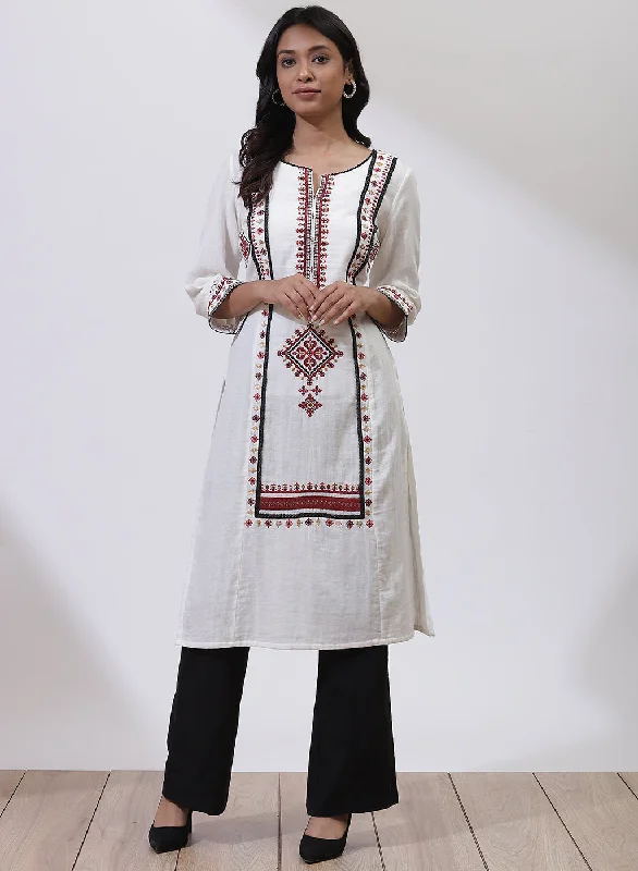 Limited Time Offers Pearl White Embroidered Nargis Kurta