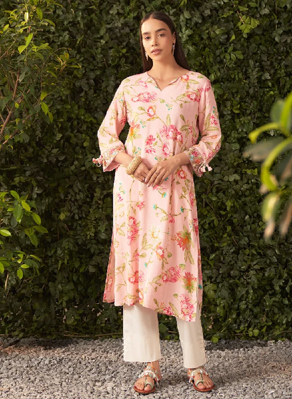 Mega Sales Cynthia Light Pink Printed Rayon Straight Kurta for Women