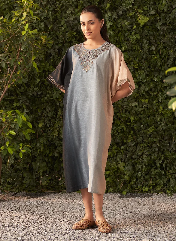 Discover Now Nylah Blue Embroidered Silk Kaftan for Women