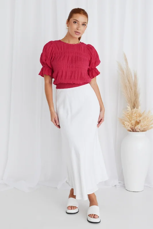 Imeless Style Lovely Raspberry Shirred Cotton Stretch Back SS Top