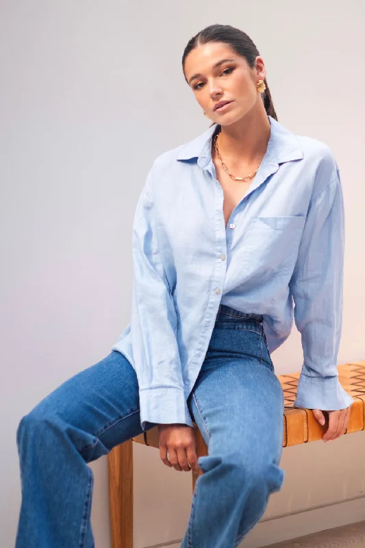 Smart Casual Deals Optimum Lake Blue Linen Oversized Shirt