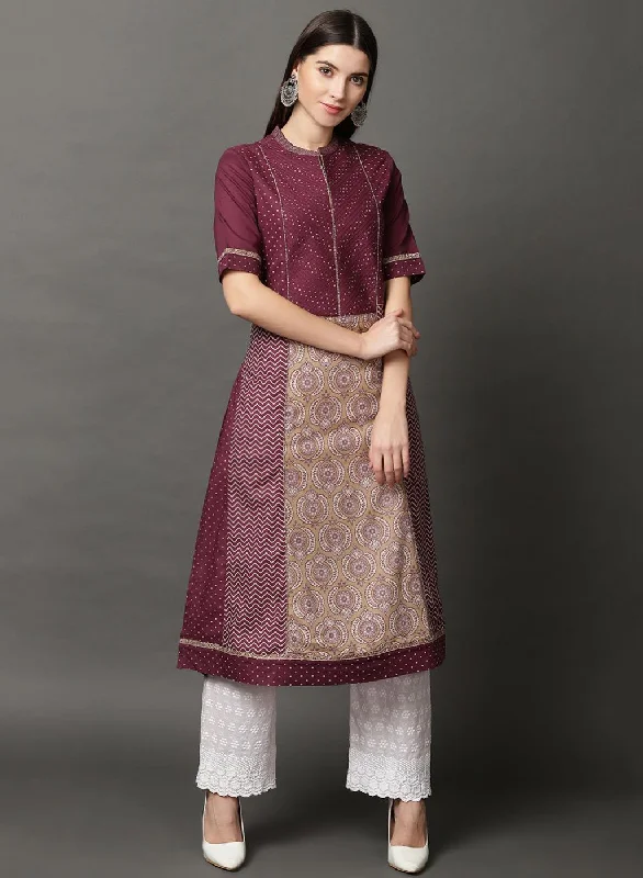 Discover Promotions Purple Long Printed Kurta