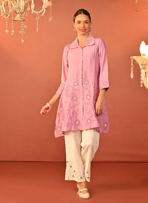 Additional Time-Limited Offers Alayssa Pink Embroidered Kurti for Women