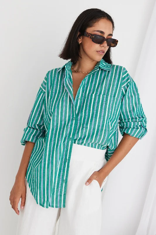 Contemporary Chic Promotions California Green Stripe Poplin Oversized Shirt