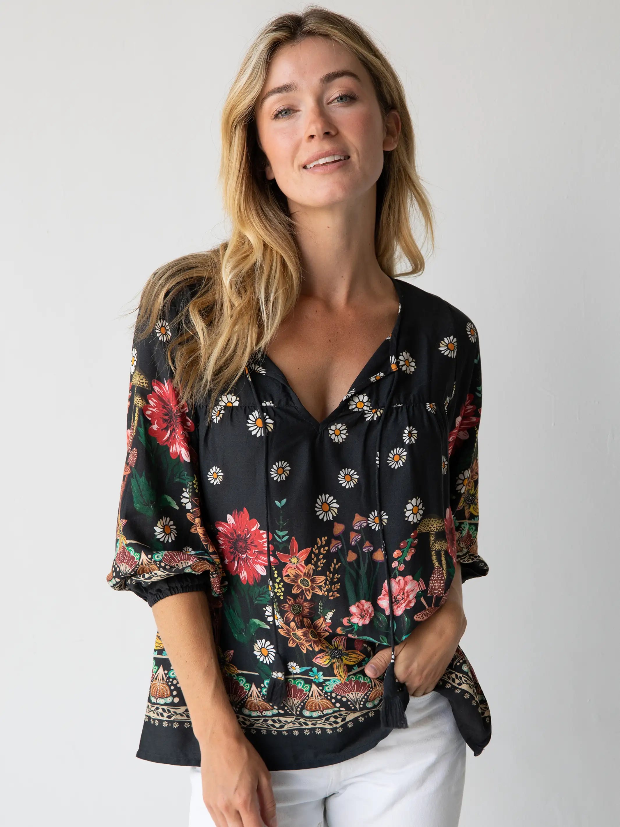 Casual Yet Chic Sales Maribel Top - Black Floral Mushroom