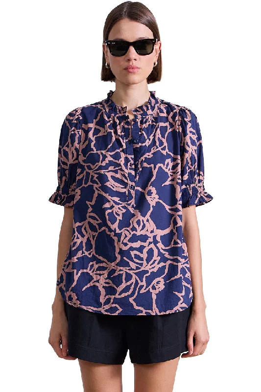 Fashion Forward Femininity Apiece Apart Los Altos Top in Large Lace Floral Navy