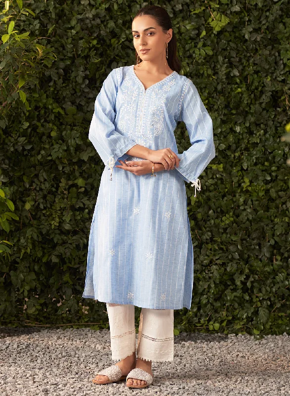 Holiday Attire Sale Shaina Indigo Hue Embroidered Chambray Kurta for Women