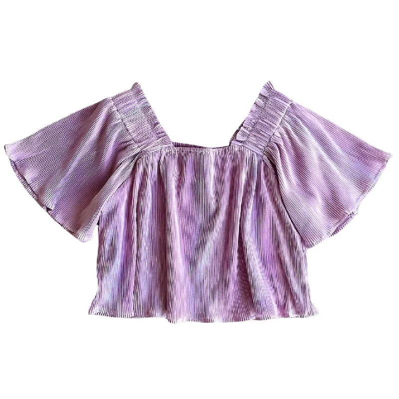 Elegant Fashion Offers Lavender Pleat Flutter Top