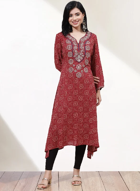 Contemporary Chic Promotions Maroon Dhaage Collection Kurta With Embroidery