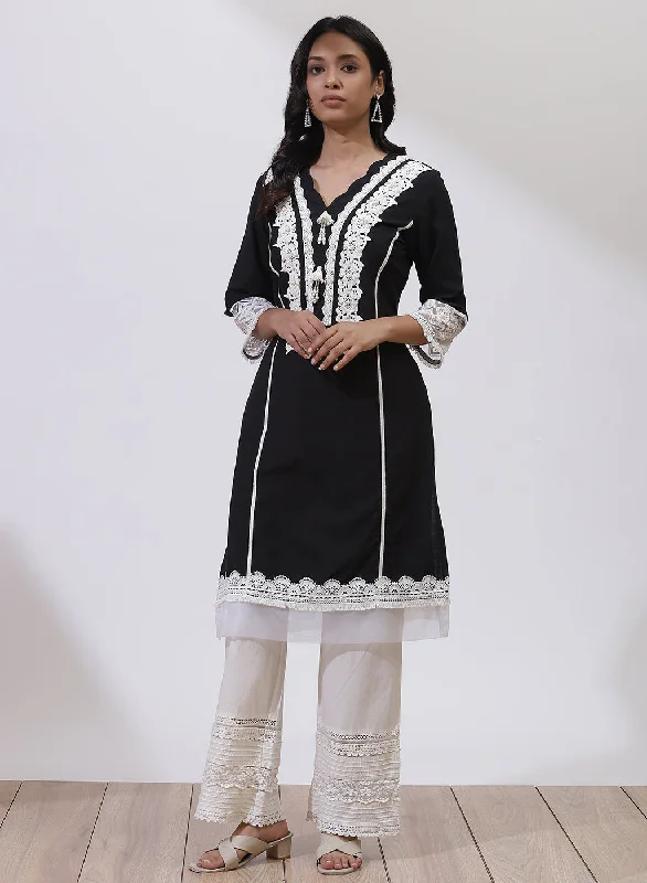 Playful Fashion Offers Black Alora Collection Kurta With Lace Detail