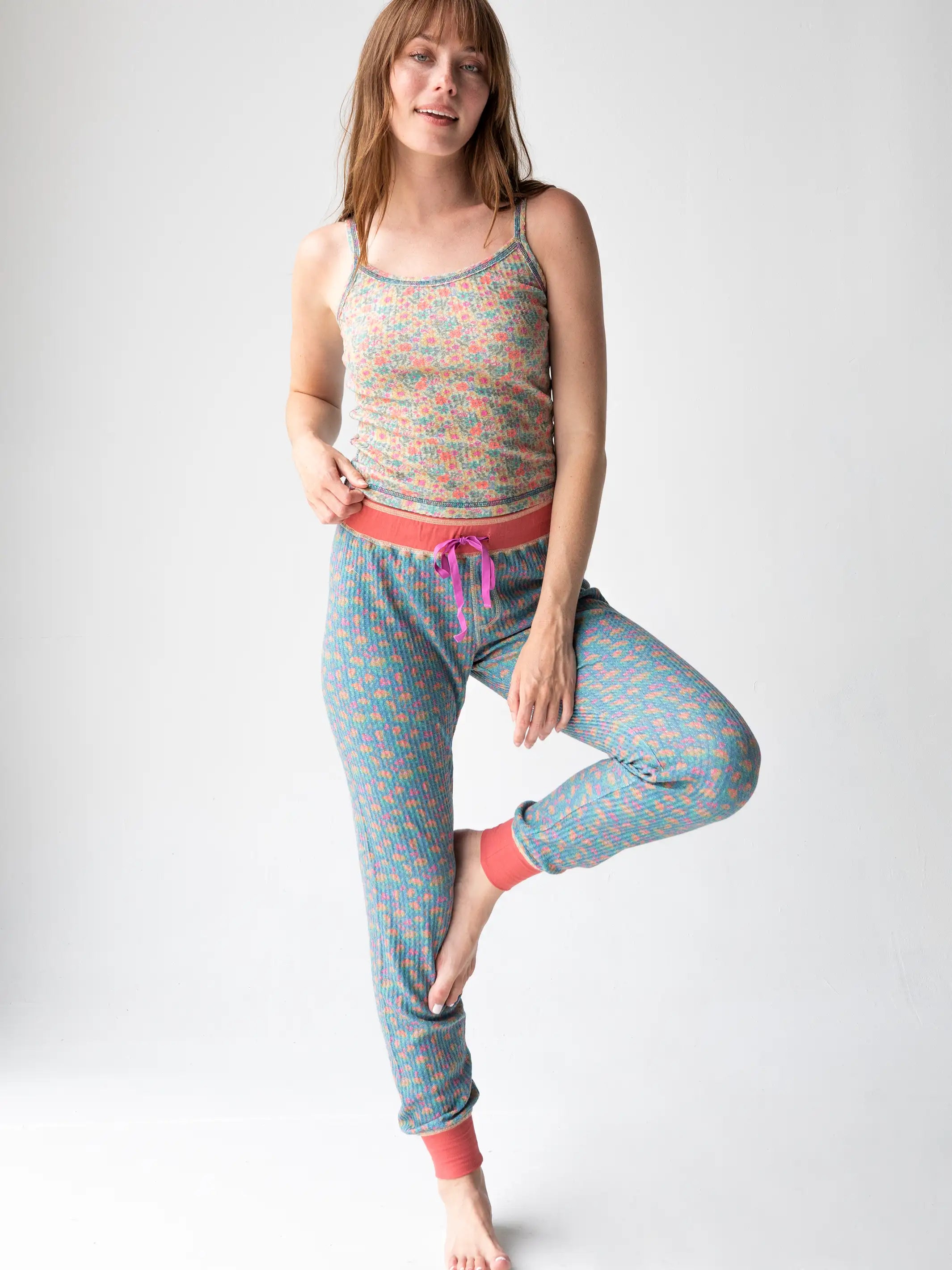 Contemporary Chic Promotions Mix & Match Waffle Long Johns - Bright Turquoise Floral