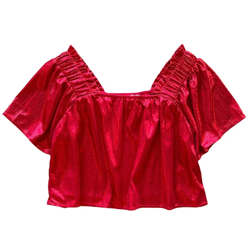 Sophisticated Style Offers Red/Red Flutter Top