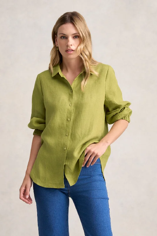 Glamorous Fashion Offers 3/4 Sleeve Linen Shirt - Pear Cross Dye