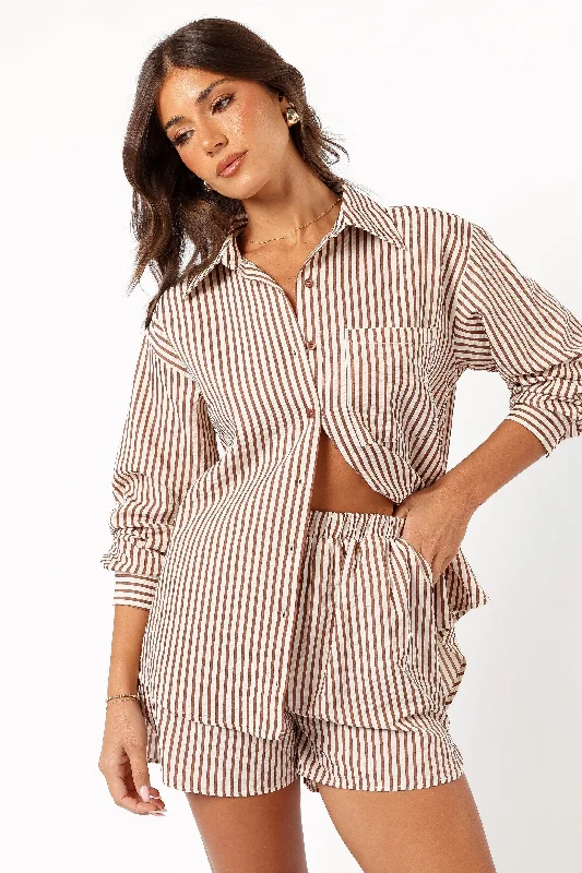 Modern Chic Discounts Kennie Top - Brown Stripe