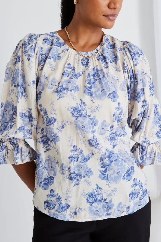 Hot Items Candid Blue Floral Ls Top