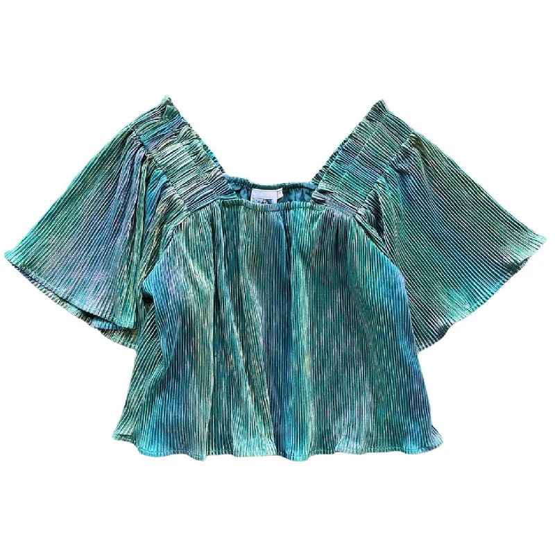 Street Style Discounts Teal Pleat Flutter Top