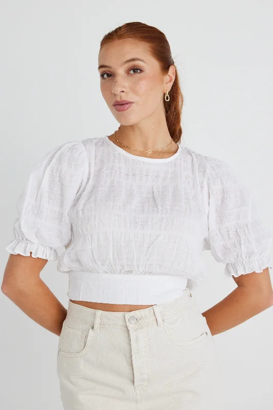 Fashion Deal Siena White Shirred Cotton SS Top