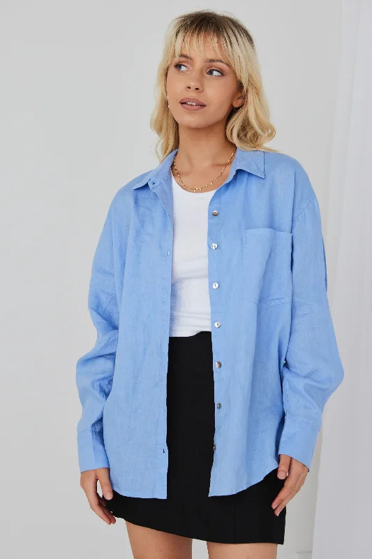 Exclusive Discounts Optimum Cornflower Linen Oversized Shirt