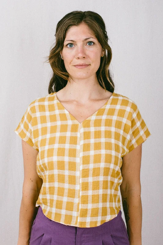 Additional Time-Limited Offers Dolman Top in Marigold Checker