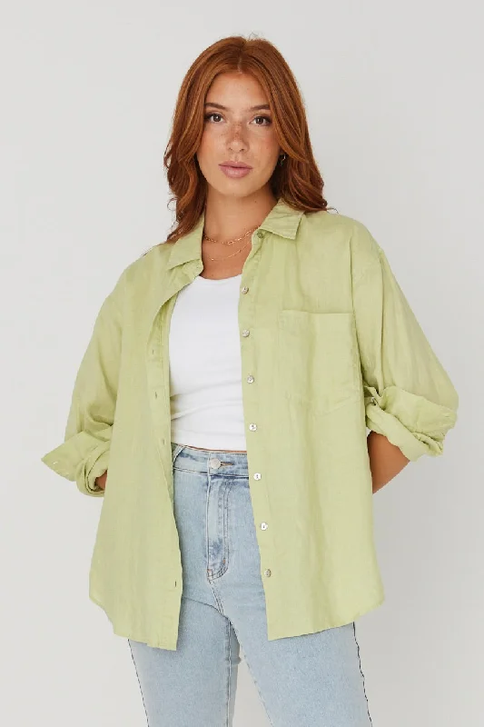 New In This Season Optimum Pistachio Linen Oversized Shirt