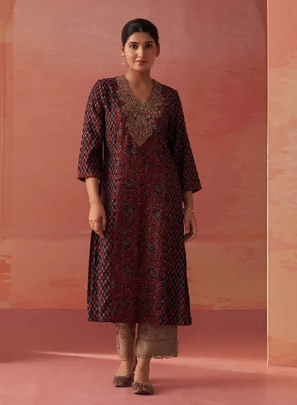 Unleash Your Style Aaliyah Wine Printed Kurta