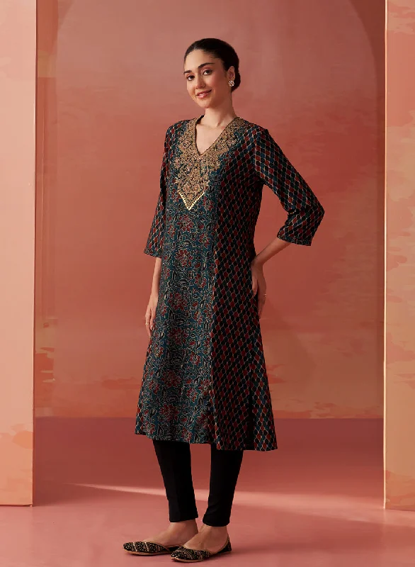 Insane Discount Onslaught Aaliyah Teal Green Printed Kurta