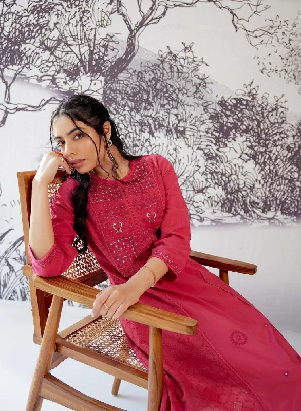 Trendy Styles Red Mirror and Embroidery Long Kurta