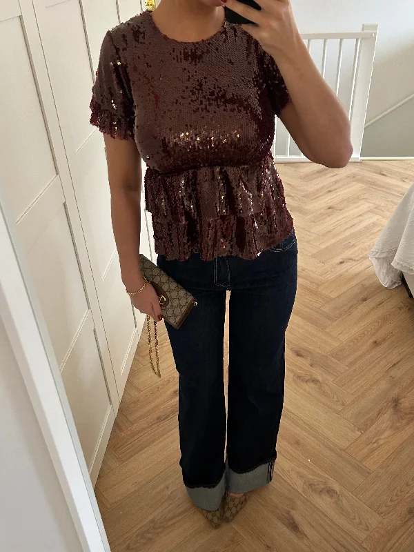 Trend Forward Threads Bordeaux Glitter Top