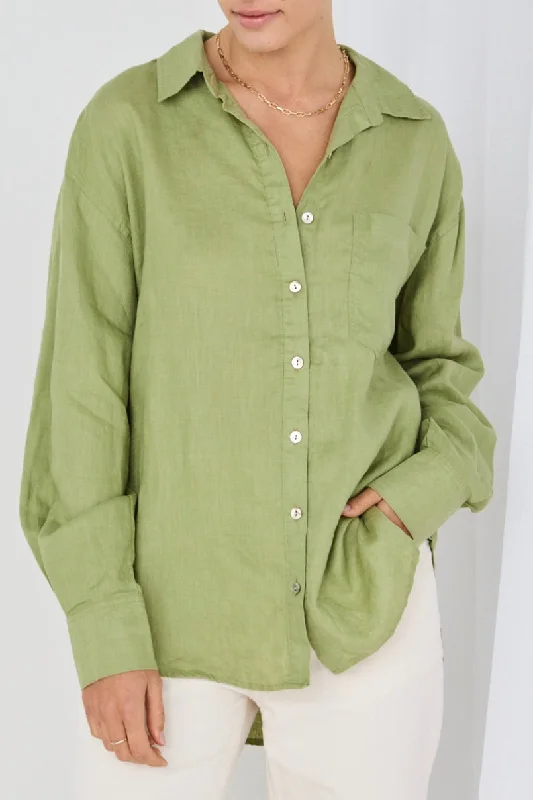 High-End Style Discounts Optimum Moss Linen Oversized Shirt