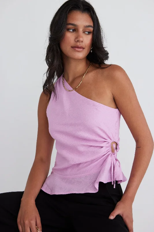 Snag Fabulous Fashion Bargains Fairytale Lilac Pink One Shoulder Cutout Top