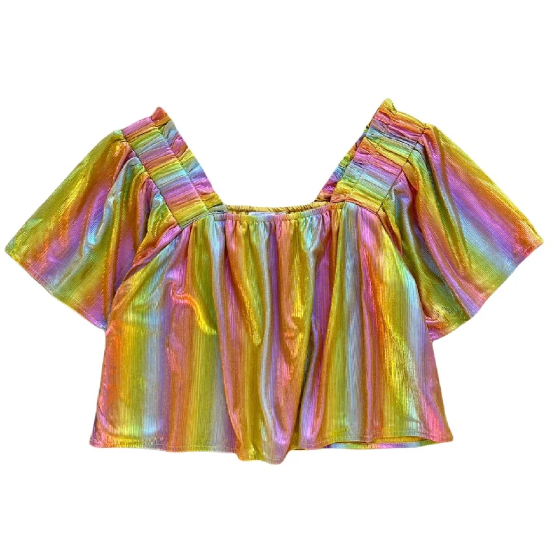 Glamorous Fashion Offers Yellow Rainbow Flutter Top