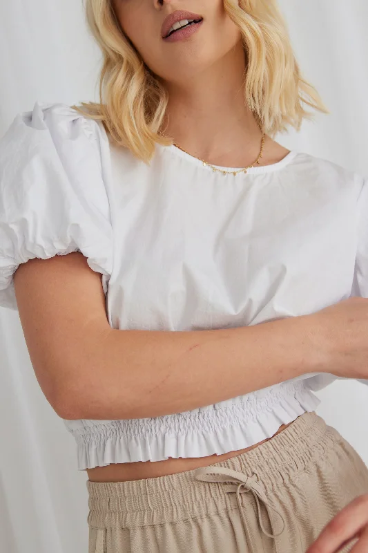 New Styles Just In Sofia White Poplin SS Shirred Hem Top