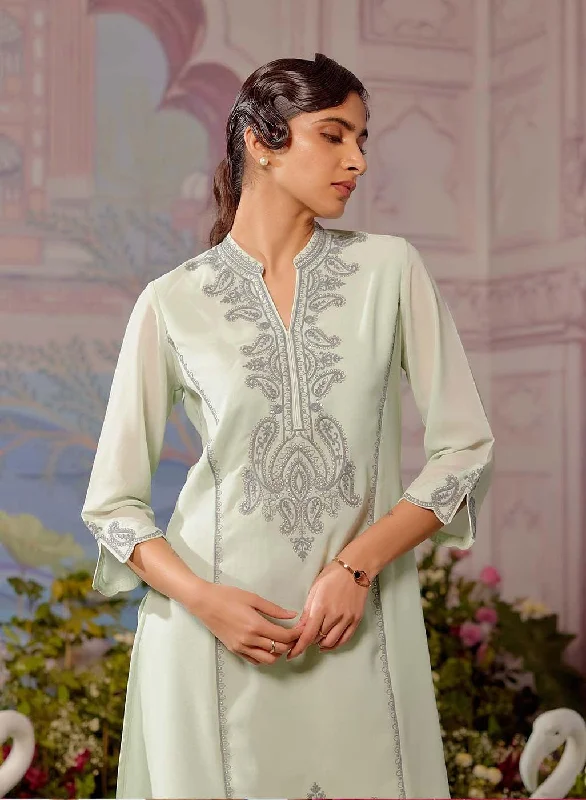 Weekend Exclusive Spa Blue Embroidered Double Layered Straight Kurta