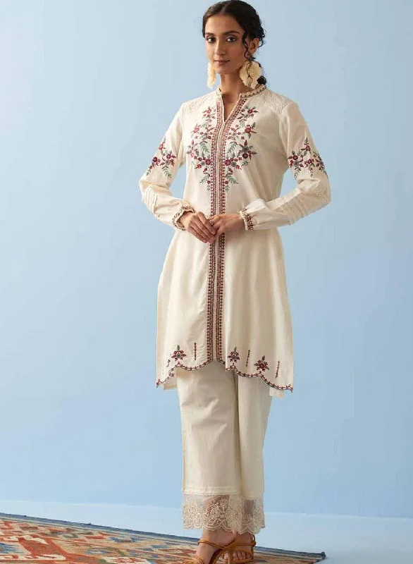 Fashion Sale Ivory Embroidered Kurta for Women with Puffed Sleeves