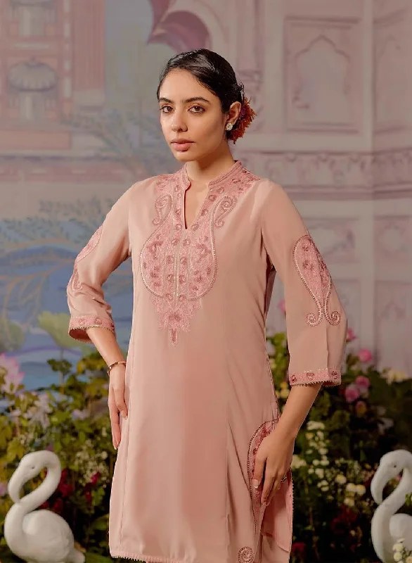 Trend Forward Threads Nude Pink Mid-length Georgette Kurta for Women