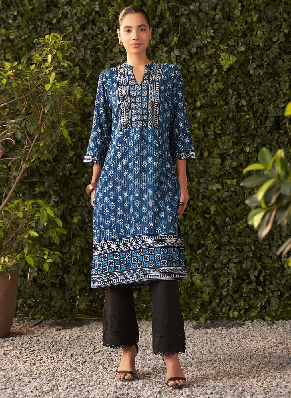 New Arrivals Bloom Navy Blue Printed Rayon Kurta for Women