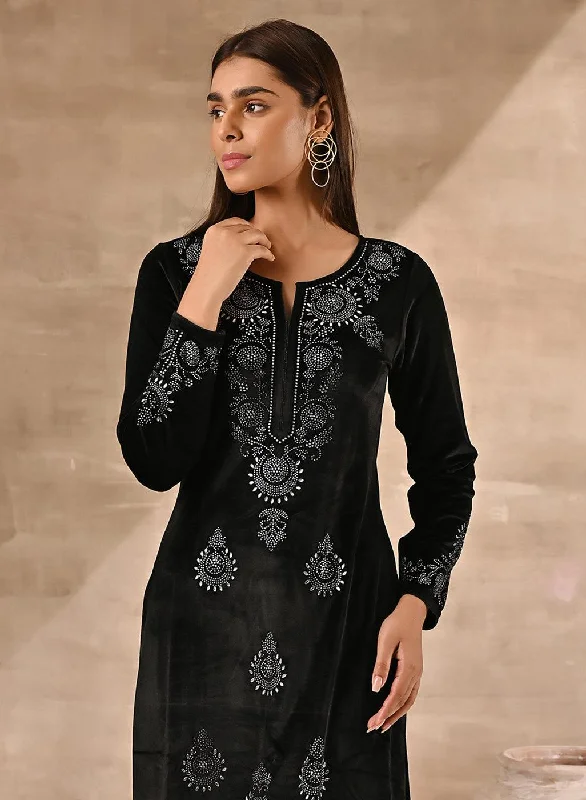 On-Trend Fashion Offers Black Velvet Kurta With Fine Mirror Work