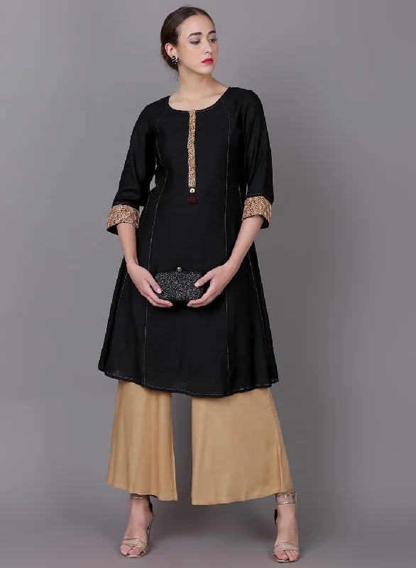 Top Brand Discounts Black Long Embroidery Kurti